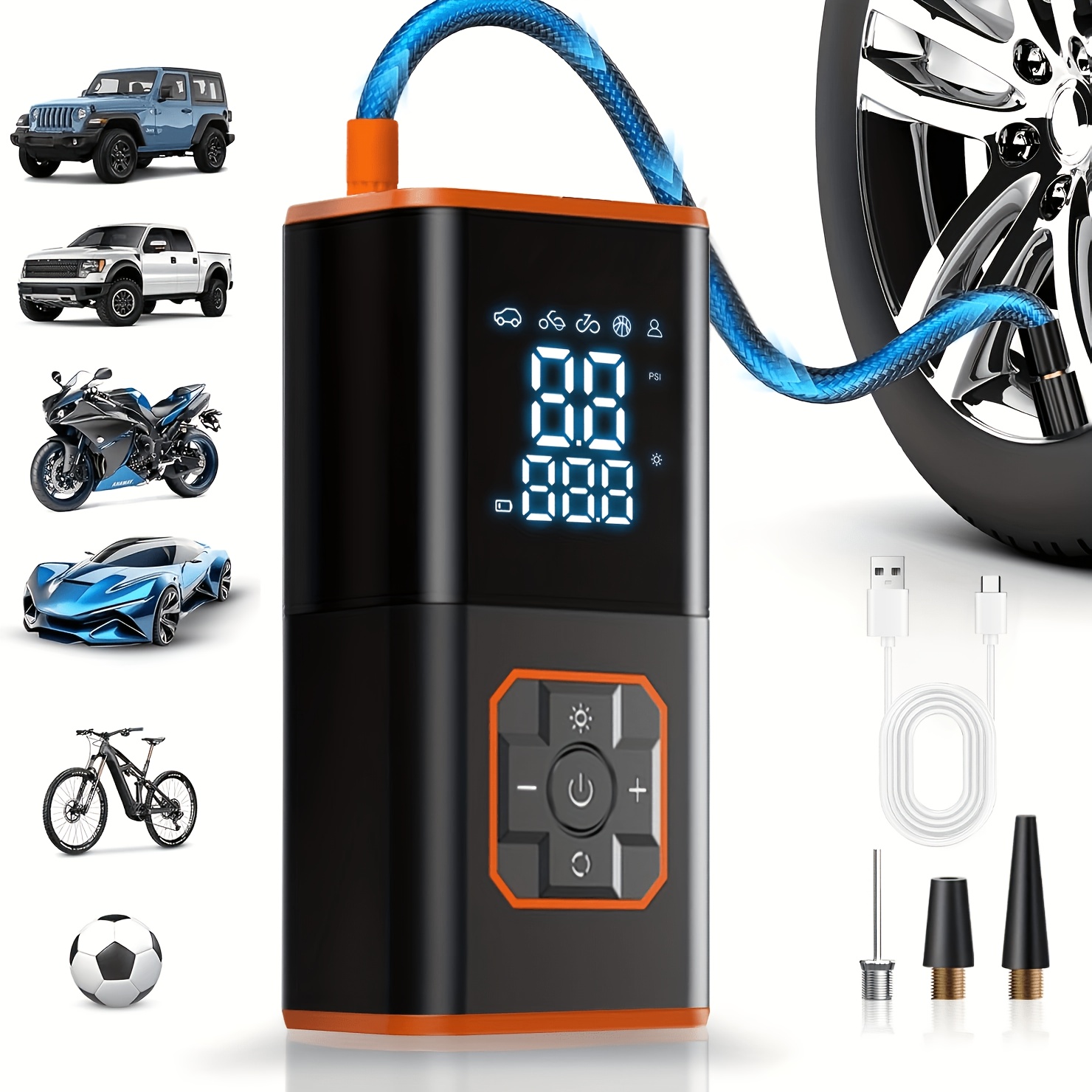 Image of Tire Inflator Portable Air Compressor-3 Times Faster 150 Psi Smart Car Tire Air Pump-cordless Car Tire Inflator With Pressure Gauge And Led Light-suitable For Cars, Motorcycles, Bicycles, Balls, Etc.