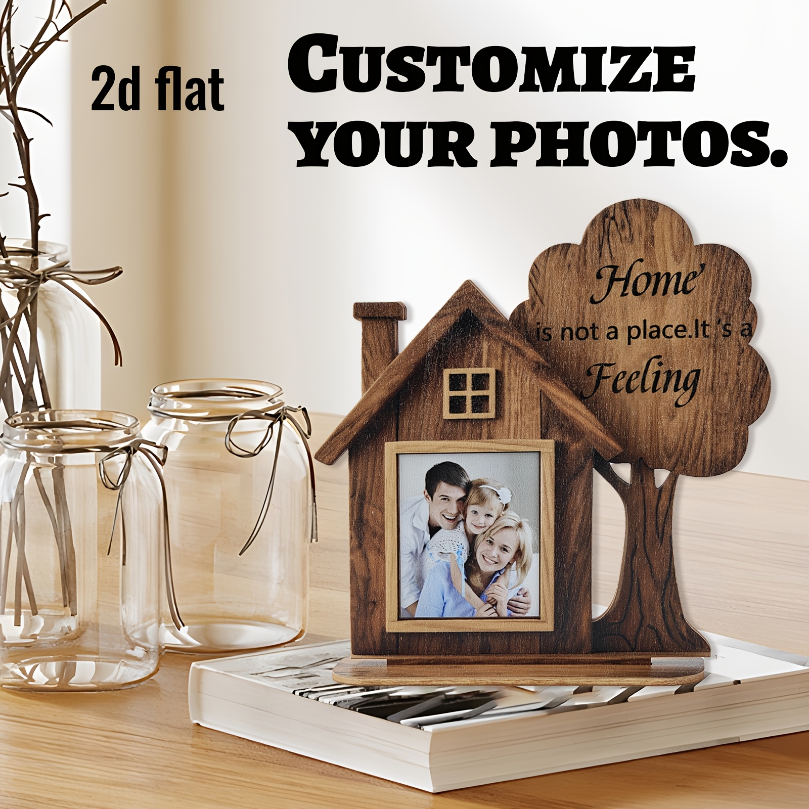 TEMU 1pc 2d Flat Personalized Photo Custom Photo Frame Ornament, Wooden Family Photo Frame, Custom Photo, Couple Photo, Parent-child Photo, Family