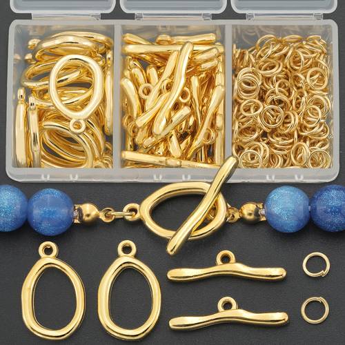 250pcs box golden ot clasps suitable for making with 15pcs oval ring pendants 15pcs t shaped clasps 220pcs jump rings ot clasps for necklace bracelet connectors bead linking chain end caps handmade craft accessories
