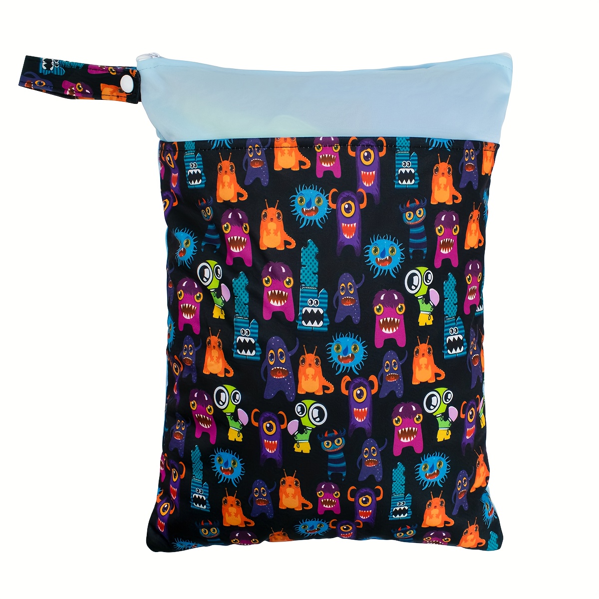 Image of 1pc Wet Dry Bags For Baby Cloth Diapers Washable With 2 Zipper Pockets For Dirty Gym Clothes, Travel, Beach Pool Daycare Soiled Baby Items