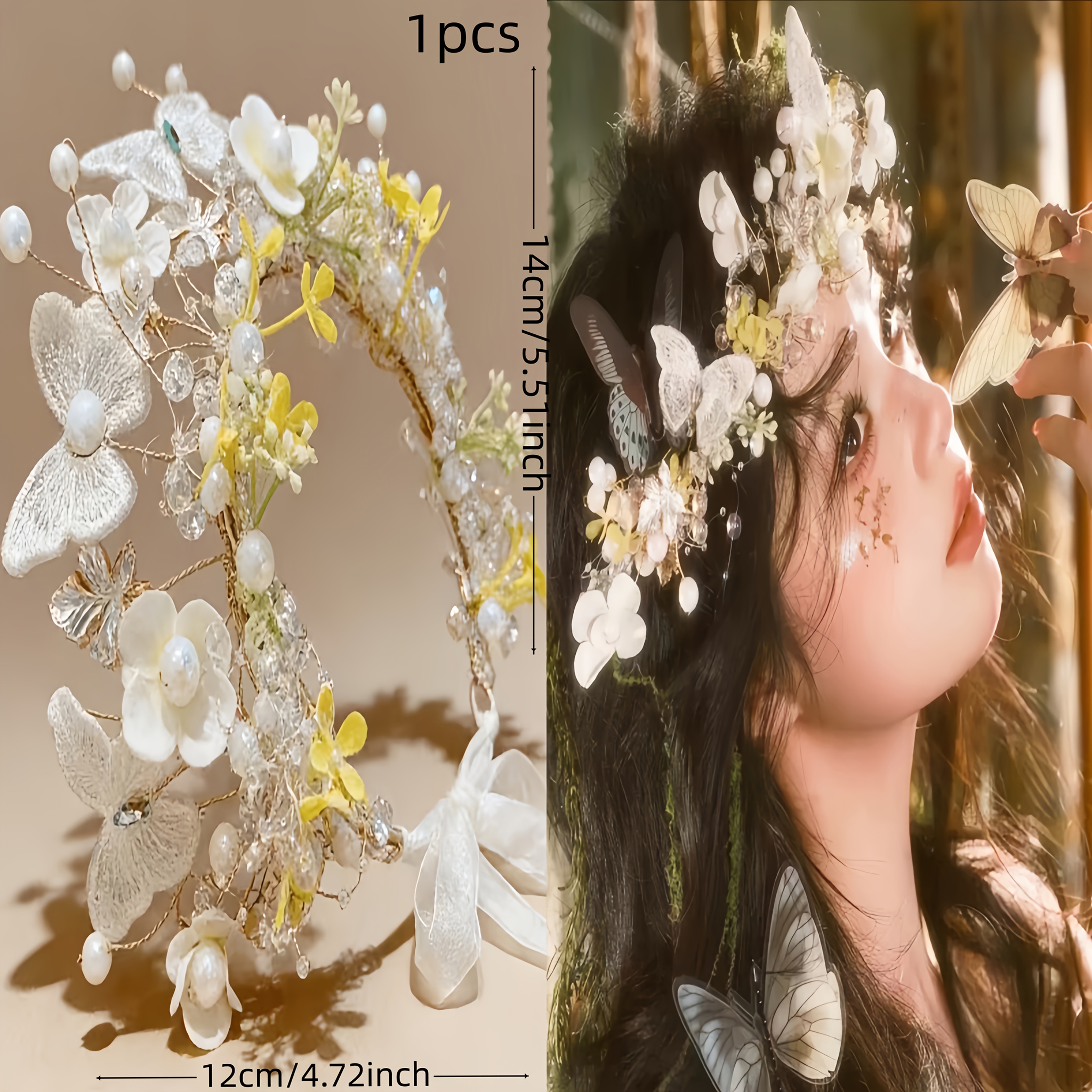 TEMU 1pc Fresh Fairy Handmade Flower Crown, Suitable For Weddings, Parties, Friend Gatherings, And Other Occasions
