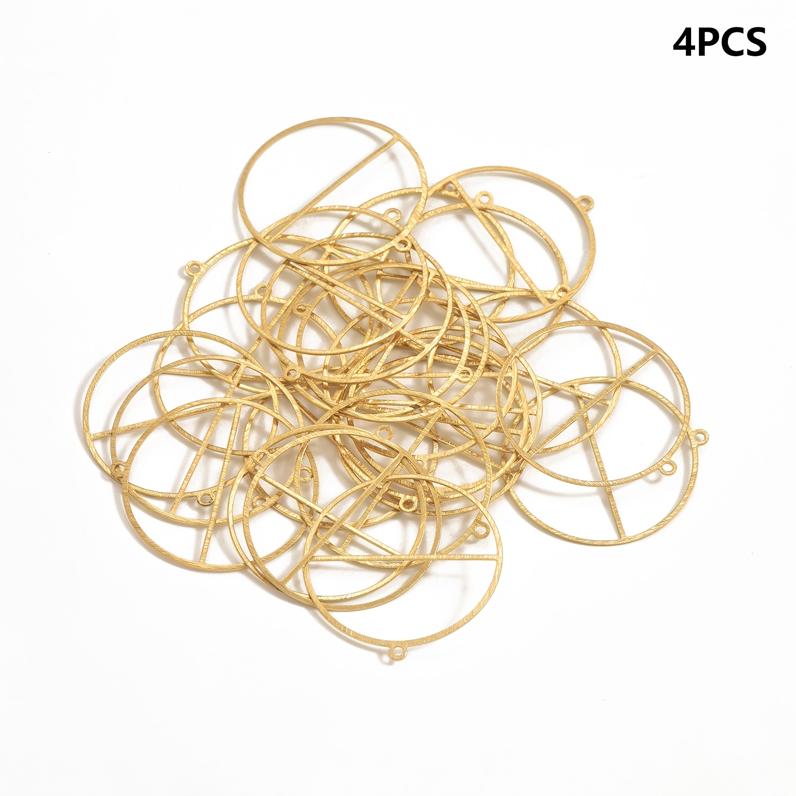 TEMU 4pcs Brass Natural Brushed Geometric Round Frame Pendant With Bail For Women's Diy Handmade Bracelet, Hairpin, Necklace Accessories