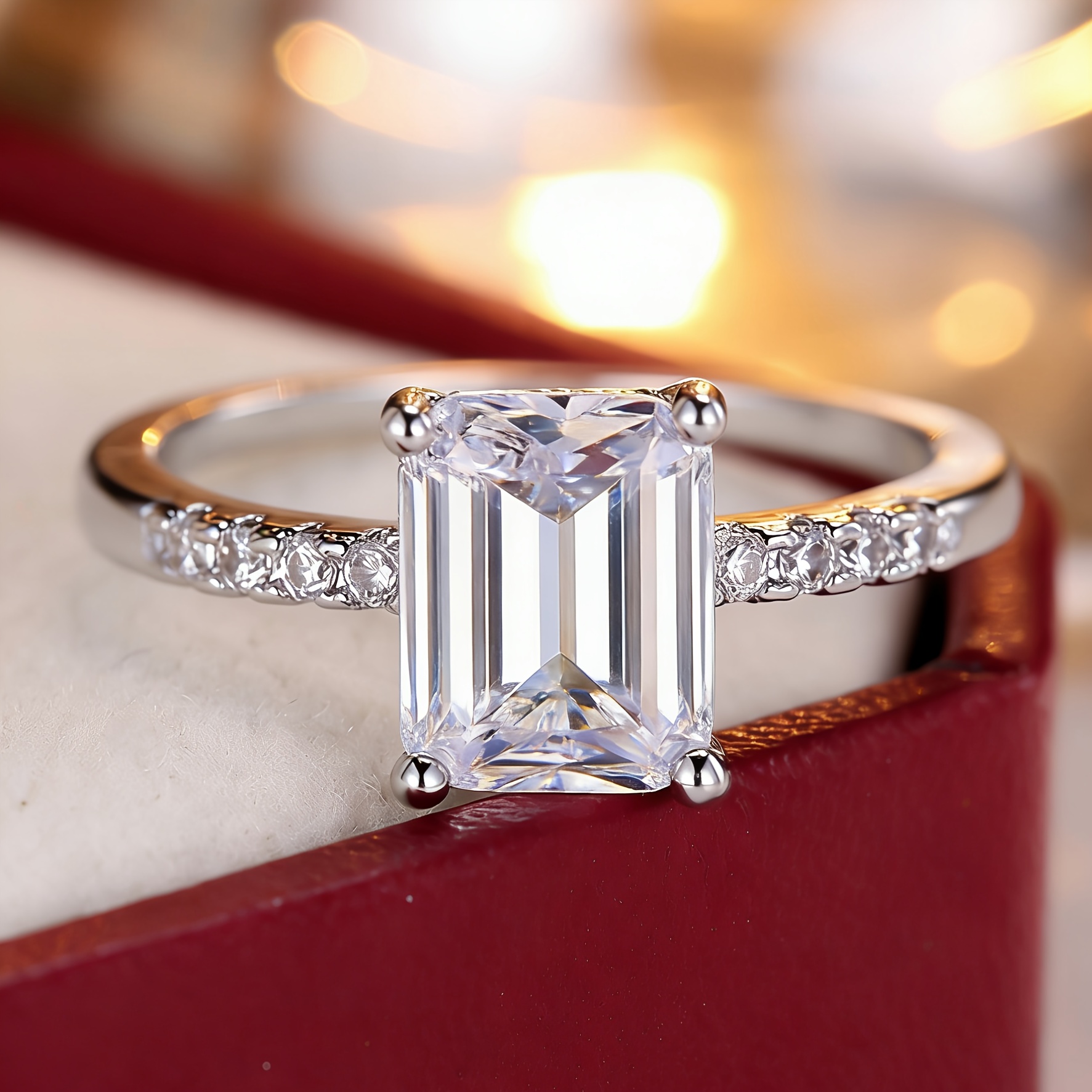 Women's Classic Rectangular Synthetic Zirconia Ring