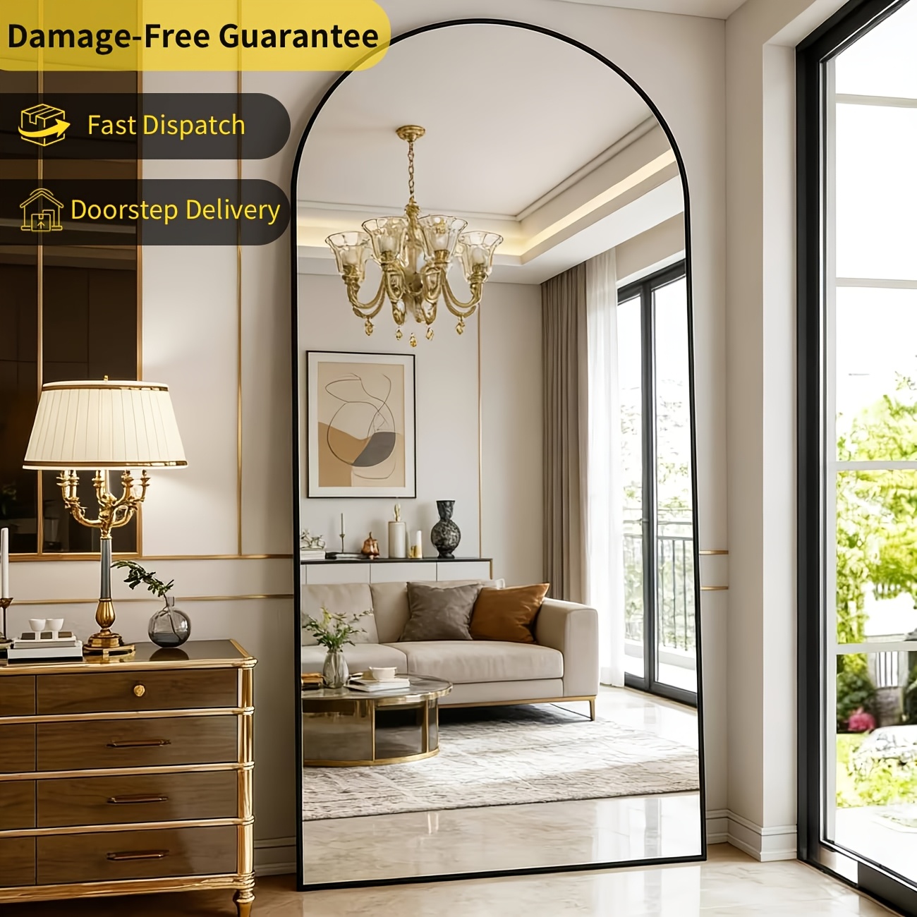 Image of 180 X 75cm Black Full-length Floor Mirror, -shaped Body Mirror With Hd Glass, Upright Dressing Mirror, Bedroom And Hallway Tilt Mirror