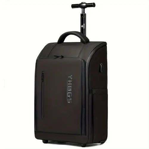 yh gs waterproof rolling backpack with wheels business commuter carry on fits 15 6 laptop multiple compartments adjustable handle nylon material in black golden or floral patterns gym gear bag sleek modern backpack telescopic handle travel backpack