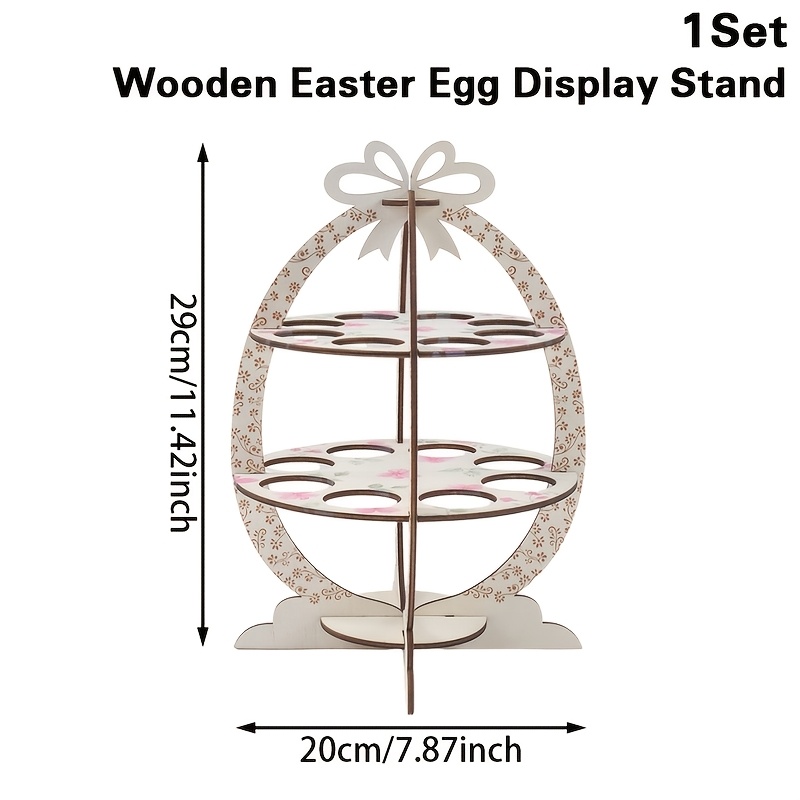 1set, Wooden Display Stand, Bow Egg Shaped Multi-hole Storage Rack, Easter Decoration For Home, Party Supplies, Spring Themed Party Decor, Basket- Organizer, Easter Table Centerpiece Decoration