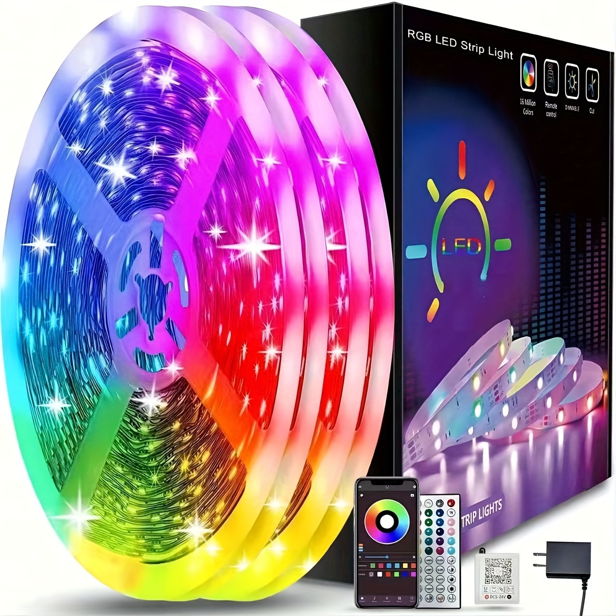 

100ft 30m Led Strip Lights, Lights With App Control And Remote, Music Color Changing Lights, Rgb Led Lights 24v For Bedroom, Home, Party Decoration Strips (2 Rolls Of 15m)