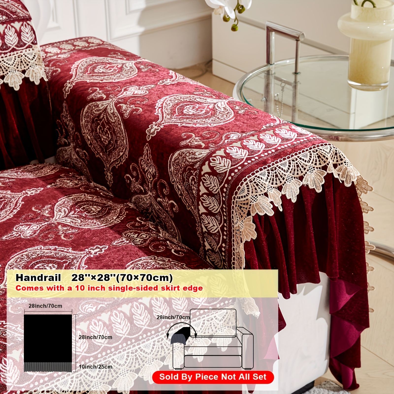 TEMU 1pc Bohemian Style Chenille Skirted Sofa Cushion, Multi-functional Mat, Nordic Jacquard Fabric, Pet-friendly Cover, Suitable For 3/2/1/4-seater