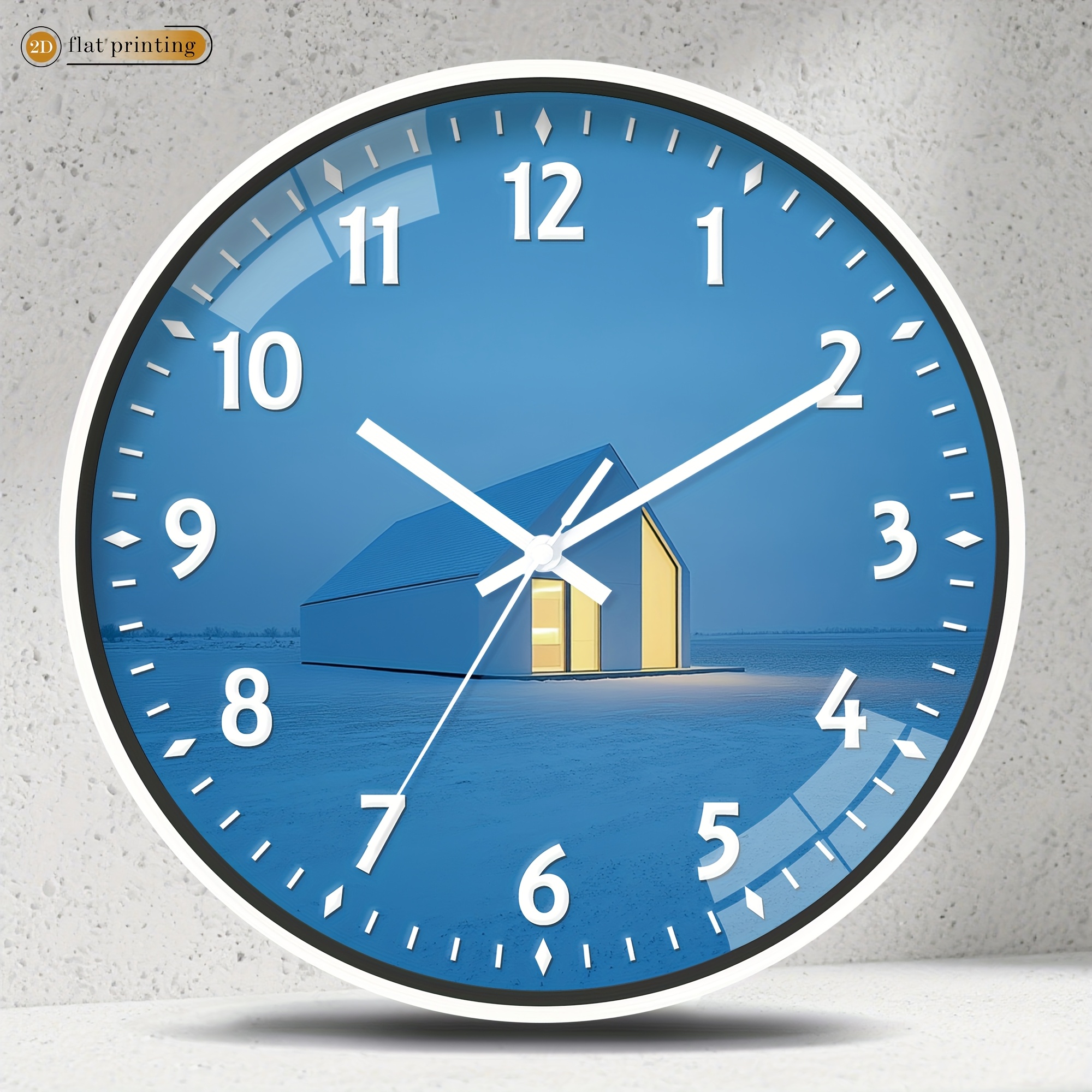 TEMU 1pc, 8-inch Plastic Silent Wall Clock - 2d Printed Round Clock, Modern Minimalist Landscape Clock Face, Suitable For Living Room, Bedroom, Home
