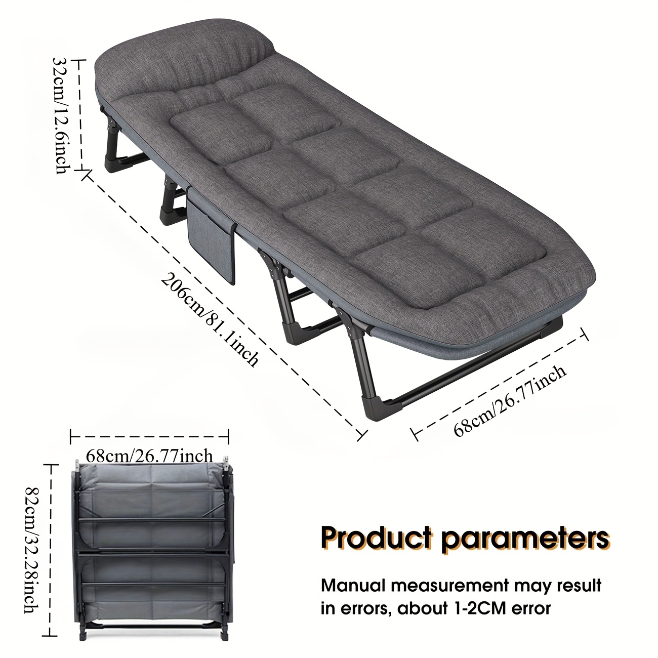 TEMU 200cm Camping Bed, Folding Camp Bed, Adjustable Folding Bed, Camp Bed With Pillow And Mattress, Folding Sun Lounger For Indoor, Outdoor, Beach
