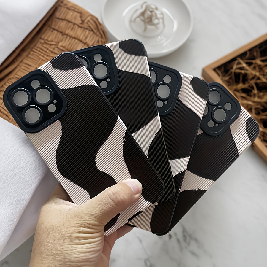 Simple Black Ink Pattern Mobile Phone Case Suitable for iPhone 16, 15, 14, 13, 12, 11, ProMax, plus, PRO Synthetic Faux Leather Matte Soft Mobile Phone Case, Full Edge Suede Mobile Phone Protective Case