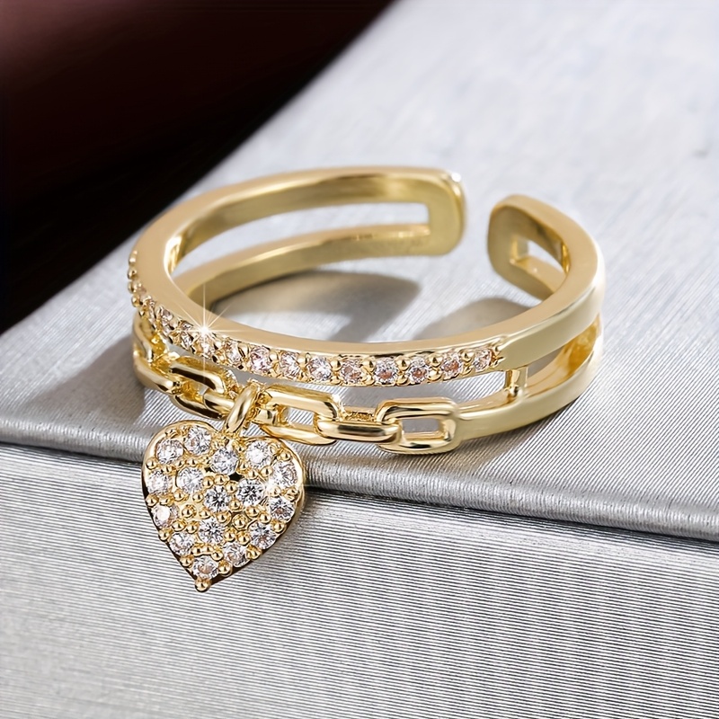 E-shop Ein wunderschöner herzförmiger Anhänger mit synthetischem Zirkonia, ein verstellbarer offener Ring für Damen
