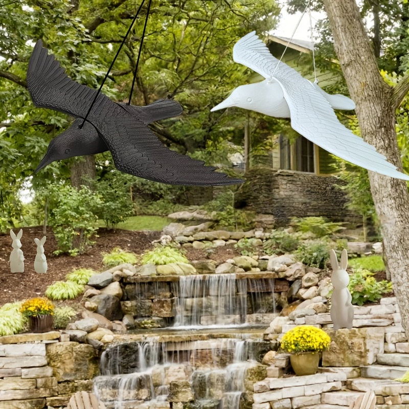TEMU Flying Eagle Ornament, (2 Styles : 1. Black 2. White) Garden Guardian - For Christmas, Halloween And Other Festivals - Durable Plastic Crow Bird