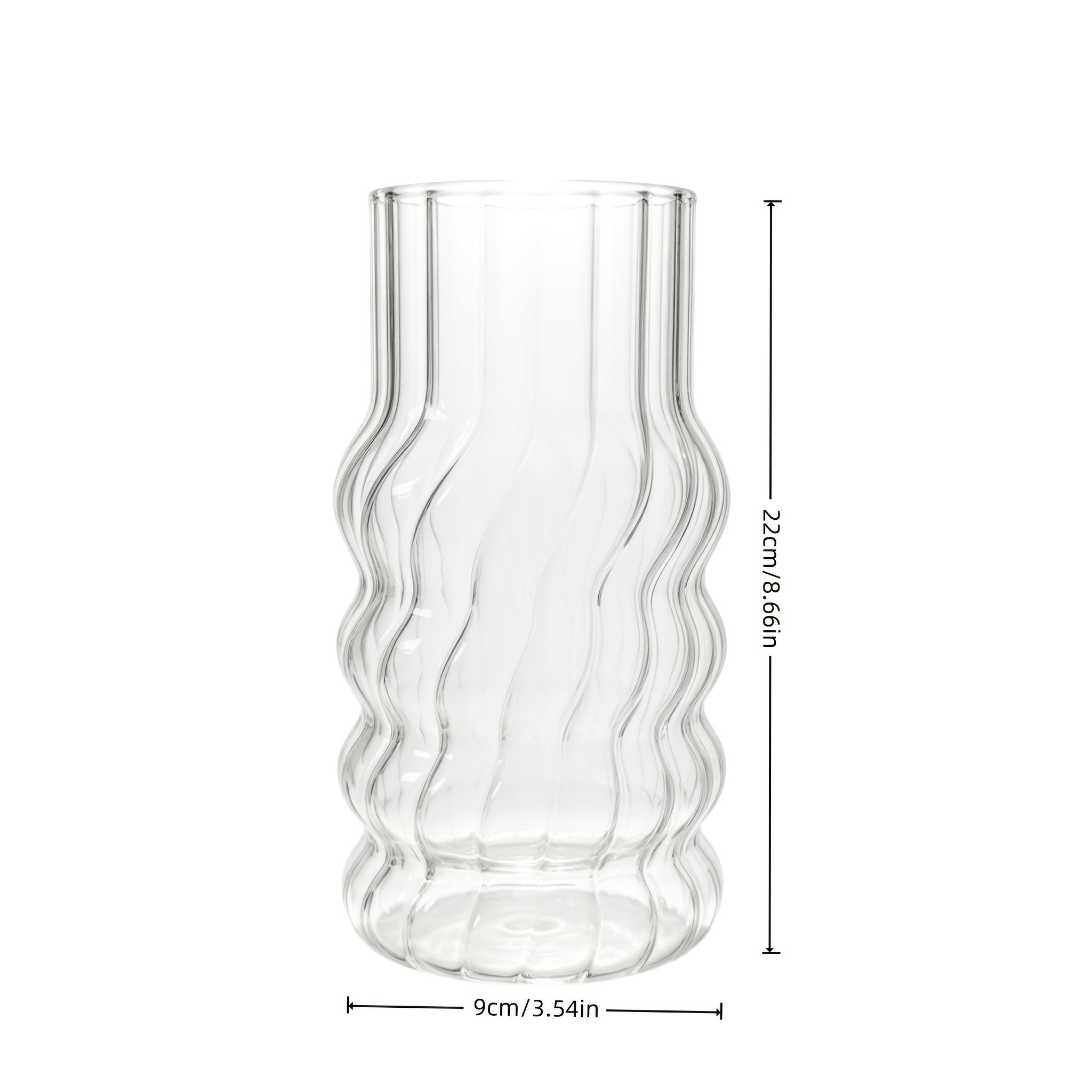 TEMU 1pc Modern Nordic Twisted Wave Glass Vase With Vertical Stripe & Irregular Texture - High Borosilicate Heat-resistant Suitable For Hydroponic