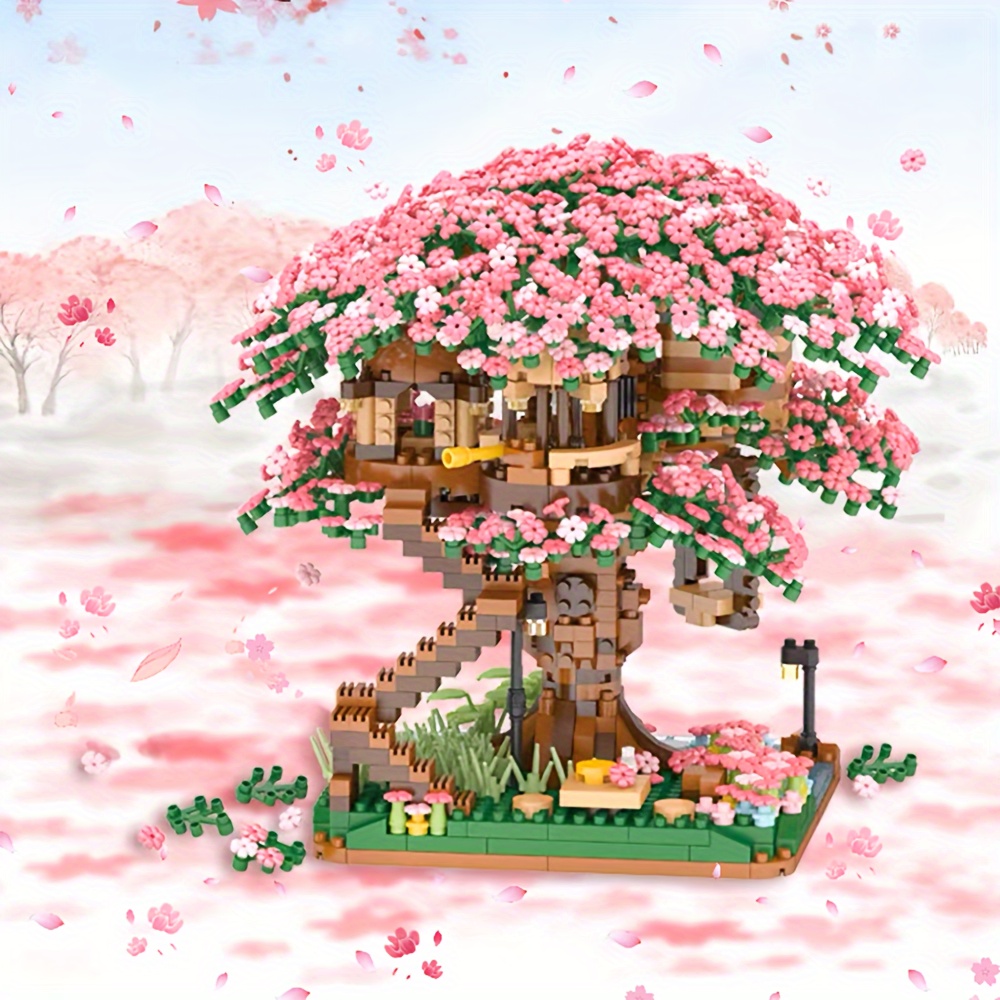 TEMU 2028/640pcstree House, Cherry , Miniature Building Blocks, Collection , Living Room Decoration Building Blocks, Splicing, Christmas,