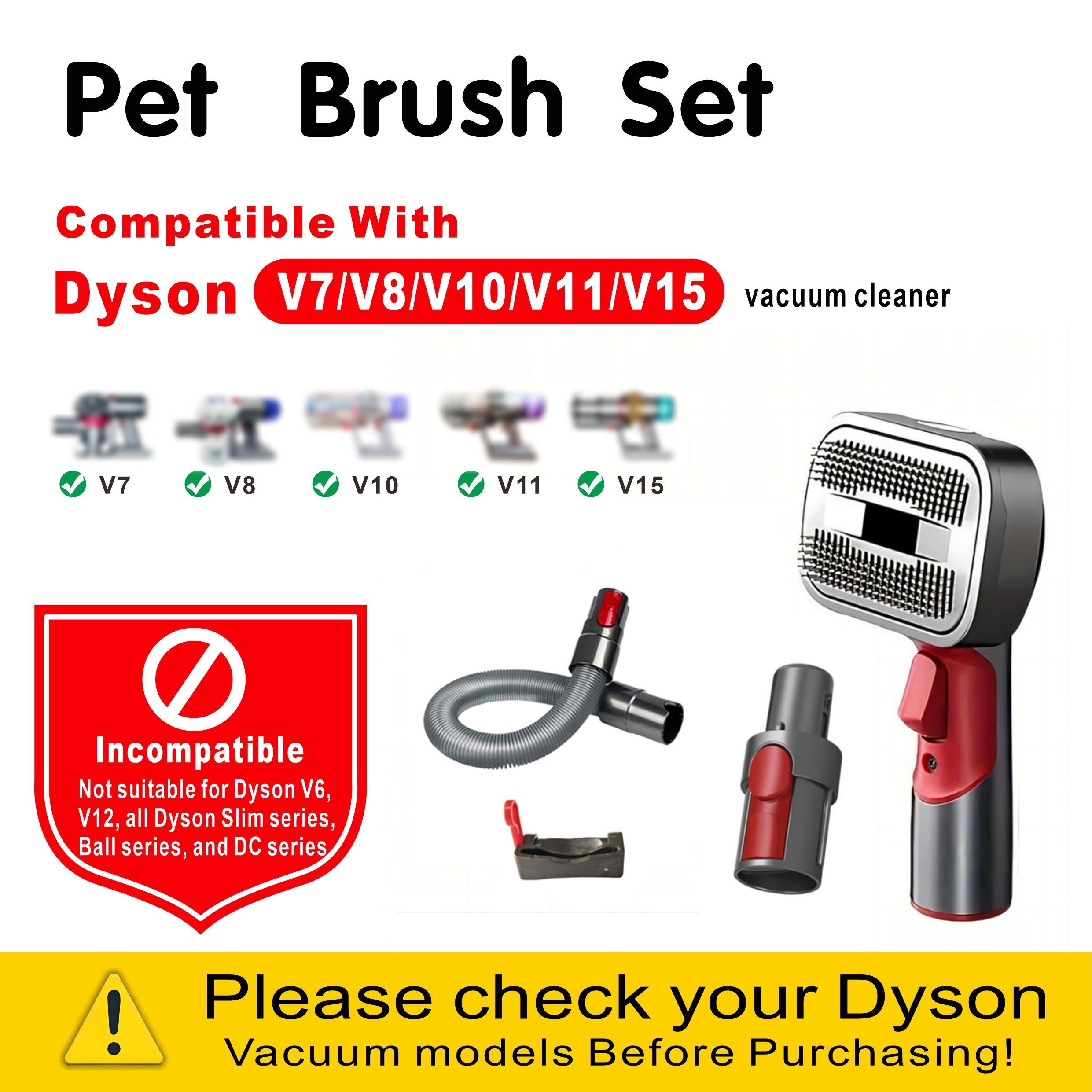 

Pet Grooming Set Compatible V7, V8, V10, V11, V15 Cleaners, Non-electric Plastic Kit For Pet , Includes And (1 Set, Not Suitable For V10 Models) - Battery