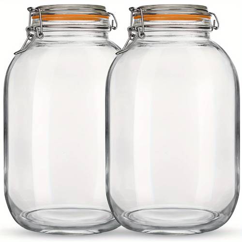 glass jars with airtight lids 2 pack 1 gallon wide mouth storage mason jars with hinged with 1 replacement silicone gaskets for fermenting canning preserving
