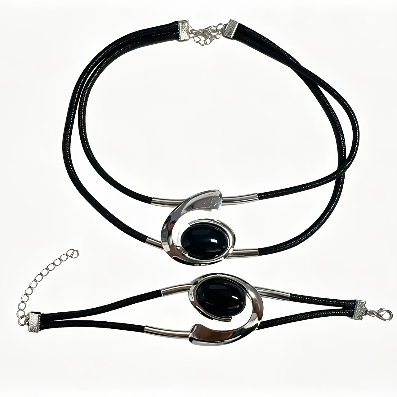 TEMU 2pcs Set Personalized Trendy Cool Cord Design Bracelet Necklace Combination Set
