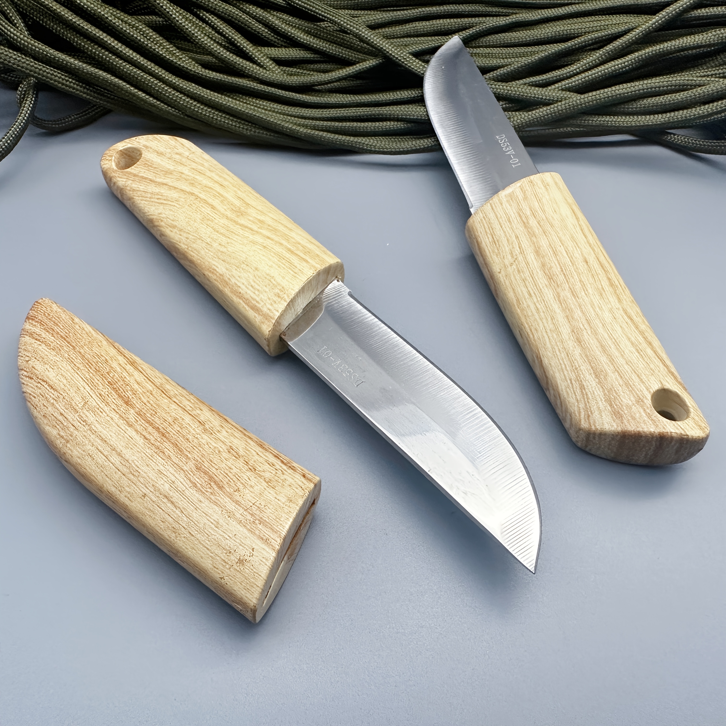 

Versatile Stainless Steel Knife With Abs Wood-grain Handle & Sheath - Fruit, Bbqs & Outdoor Camping