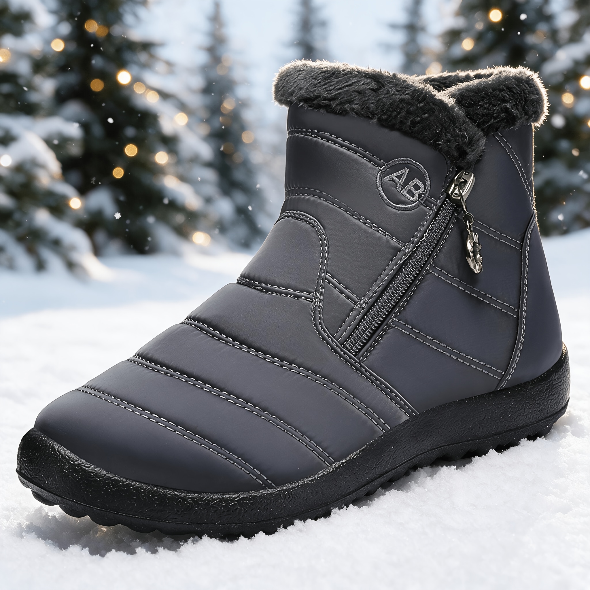 Solid Color Women's Hiking Snow Ankle Boots, Warm Outdoor Wear