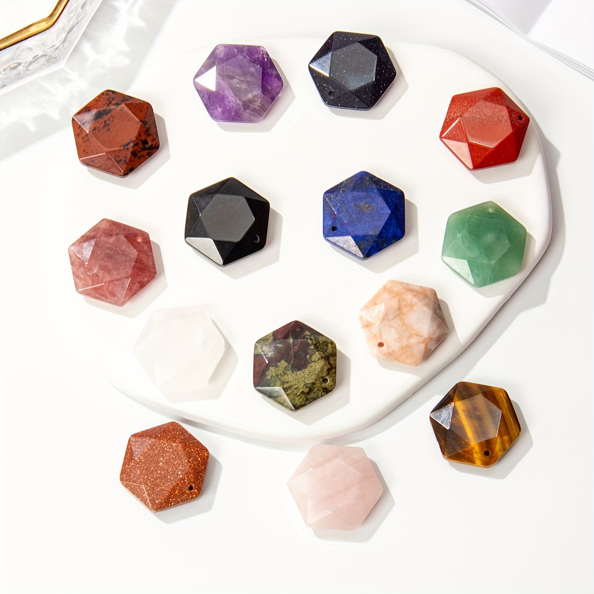 Natural Stone Hexagon Star Large Satellite Hexagon Pendant for Jewelry Making