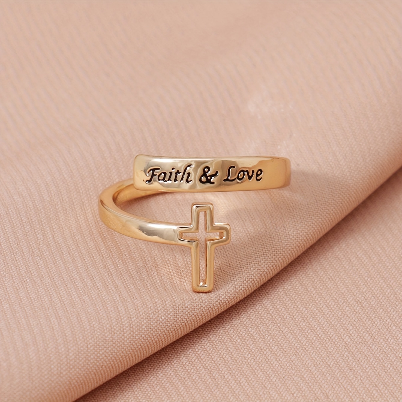 A Women's Fashion Ring Featuring A Vintage Hollow Cross Letter Engraving, Perfect For Office Or Date Jewelry Accessories, A Gift For Your Girlfriend.