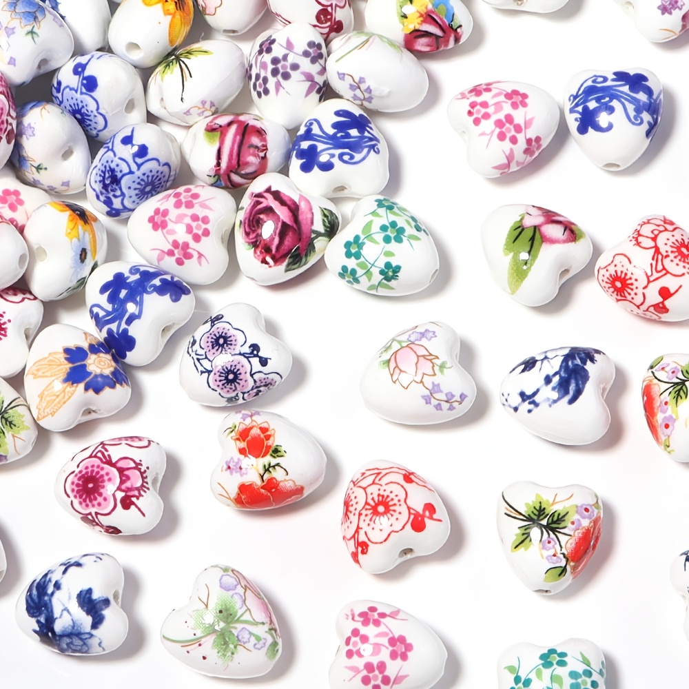 10pcs Random Color Ceramic Peach Heart Beads for Jewelry Making