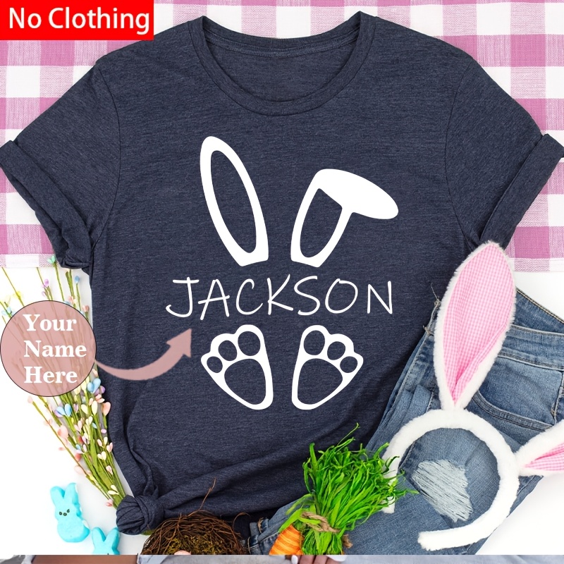 

Customizable Easter Bunny Iron-on Transfer Decals For T-shirts, Personalized Name And Design Heat Transfer Vinyl Appliques, White, For Polyester, With Diy Crafting, For Unique Easter Gift Idea