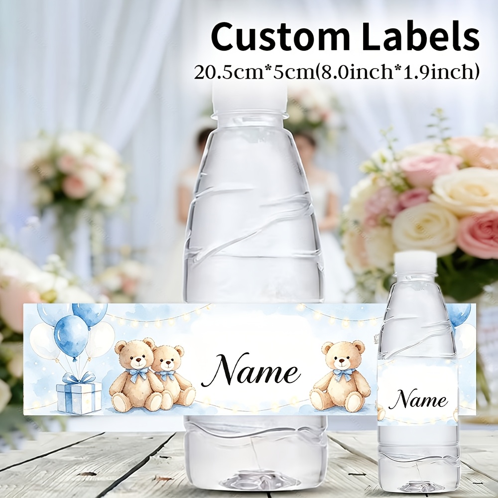 TEMU 10/20pcs Autocollants Personnalisés pour Bouteille d'Eau sur le Thème Cadeau Ballon en Peluche , Convient pour Décorations de Fête