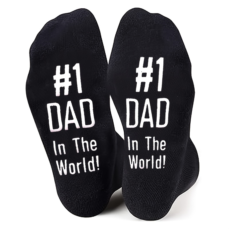 TEMU A Pair Of Solid Color Non-slip Floor Socks For Men With "#1 Dad In The World!" Fresh Crew Socks, Breathable And Comfortable With A Humorous