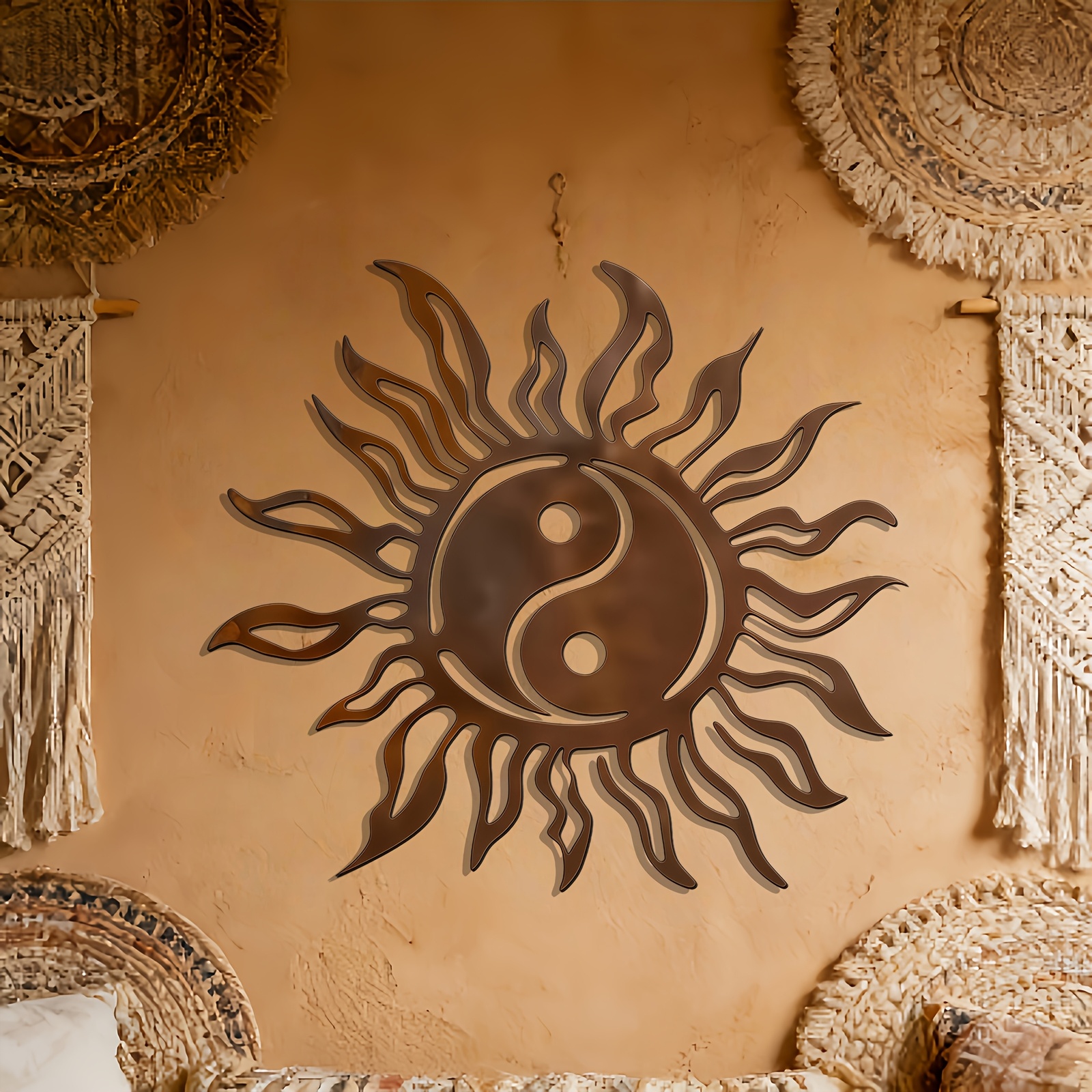 TEMU 1pc Handcrafted Flame Aged Rust-colored Metal Wall Decor â Multicolored Indoor Outdoor Cast Iron Sculpture, Suitable For Garden, Courtyard,