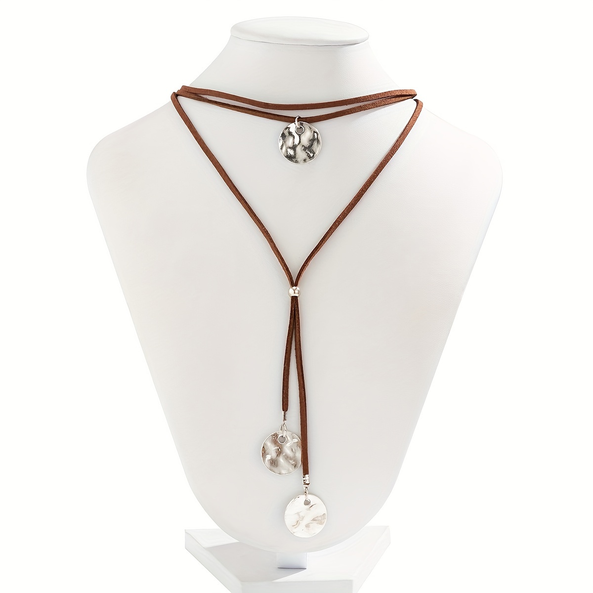 Image of A Women's Long Bohemian Style Choker Necklace With Suede Collar, Bohemian Layered Cord, And Coin Pendant, A Jewelry Accessory For Dates And Parties, A Gift