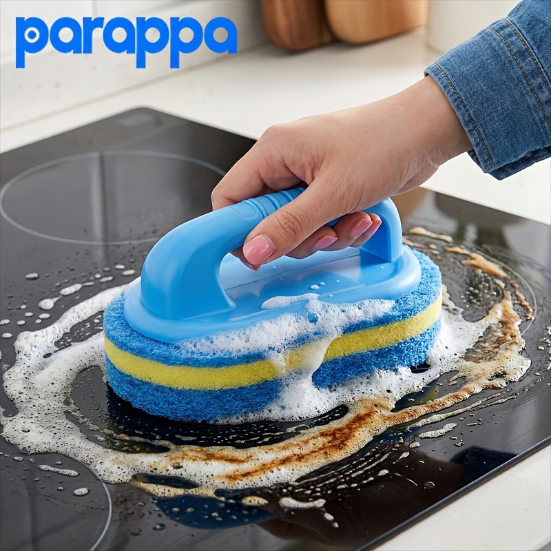 TEMU 1pc Durable Cleaning Sponge Brush, Bathroom Bath And Tile Scrub Brush With Handle, Power Decontamination, Kitchen Cleaning Sponge Wipe,