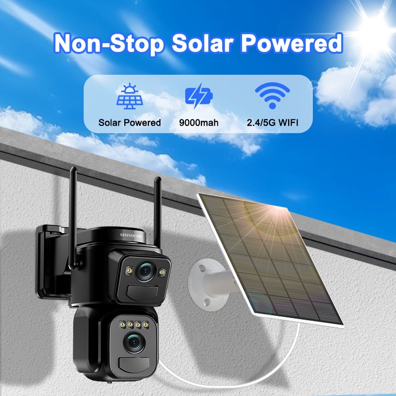 Wireless Outdoor Security Camera with Dual Lenses And Screens, Featuring 1296P Resolution, 5G Wifi, Solar Power, 360° View, Spotlight Color Night Vision, PIR Sensor, Auto Tracking, TF Card/Cloud Storage, And Two-Way Audio