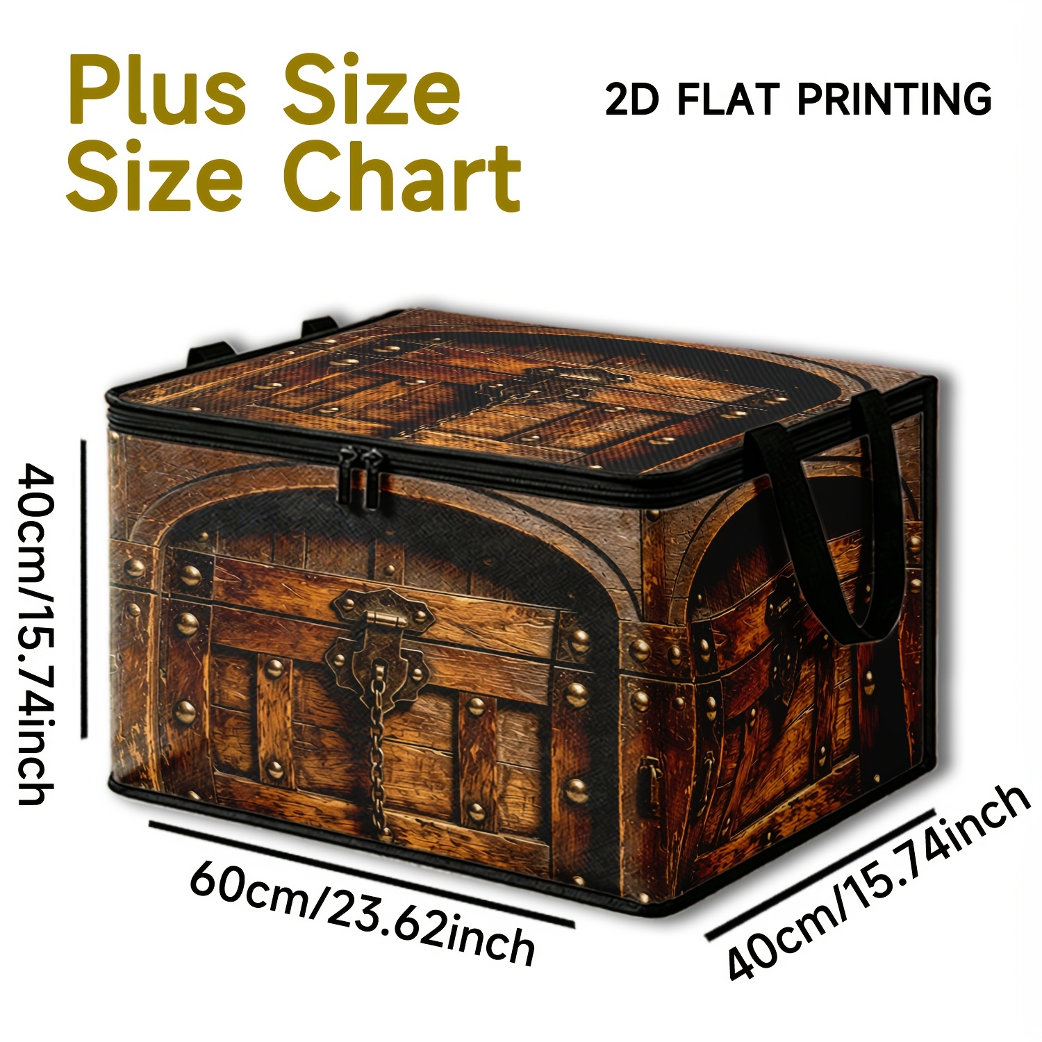 TEMU 1pc 2d Vintage Printed Foldable Soft Fabric Storage Box, With Reinforced Carry Handles And Smooth Double Zippers, Wear-resistant And