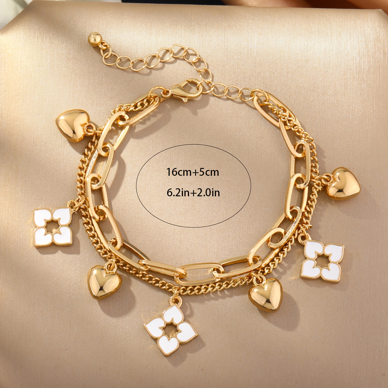 TEMU Bracelet double couche de cœur à avec émail goutte à goutte, pour filles et femmes