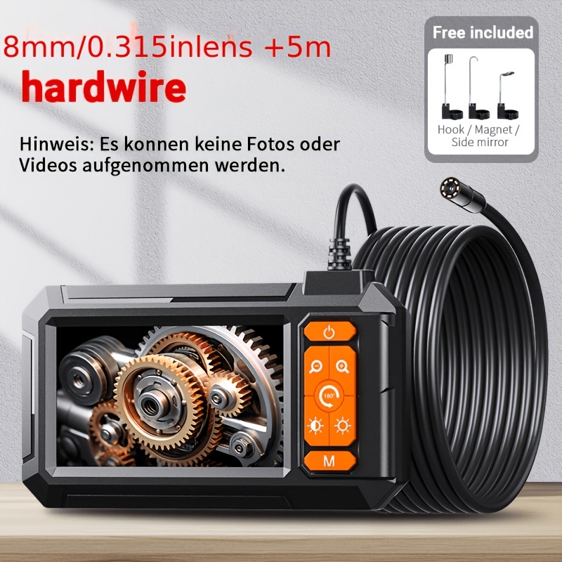 1080p Handheld Portable Endoscope With A 4.3-inch Display And 8mm Probe, Suitable For Engine Carbon Inspection, Air Conditioner Inspection, Viewing Narrow Wall , And More
