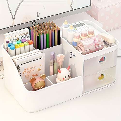 3-Drawer Plastic Office Desk Organizer - Pen & Pencil Holder Container - 1pc