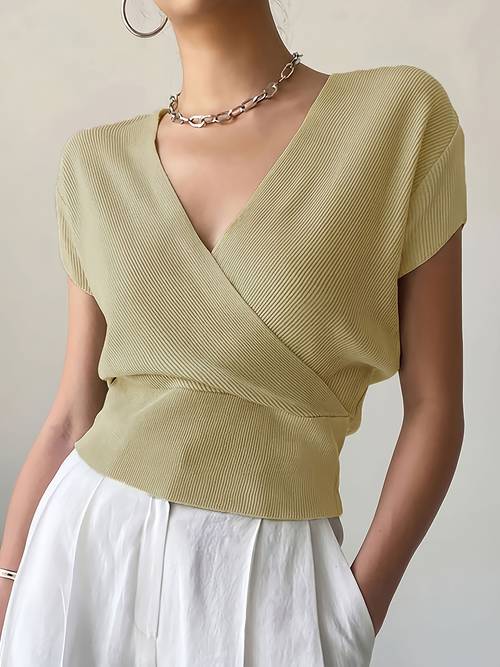 womens summer cross neck pullover versatile loose fit stylish and machine washable short sleeve top