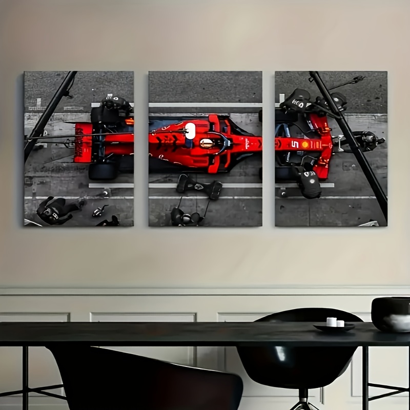 Image of 2d Flat, 3pcs Frameless Wall Art, Racing Car Printing, Wall Hanging, Fun Canvas Wall Decoration, Suitable For Home, Bedroom, Kitchen, Living Room, Hotel, Coffee Shop, Office