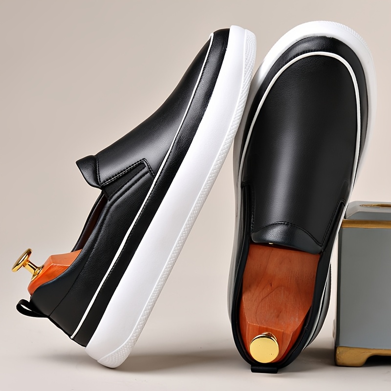 Men'S Plus Size Slip-On Loafers - Soft White Faux Upper, Non-Slip Rubber Sole, Black Stitching, Comfortable for Casual Attire & Vacation, Everyday Shoes | Neutral Shoe Look | Synthetic Cover Shoes, Dressy Shoes