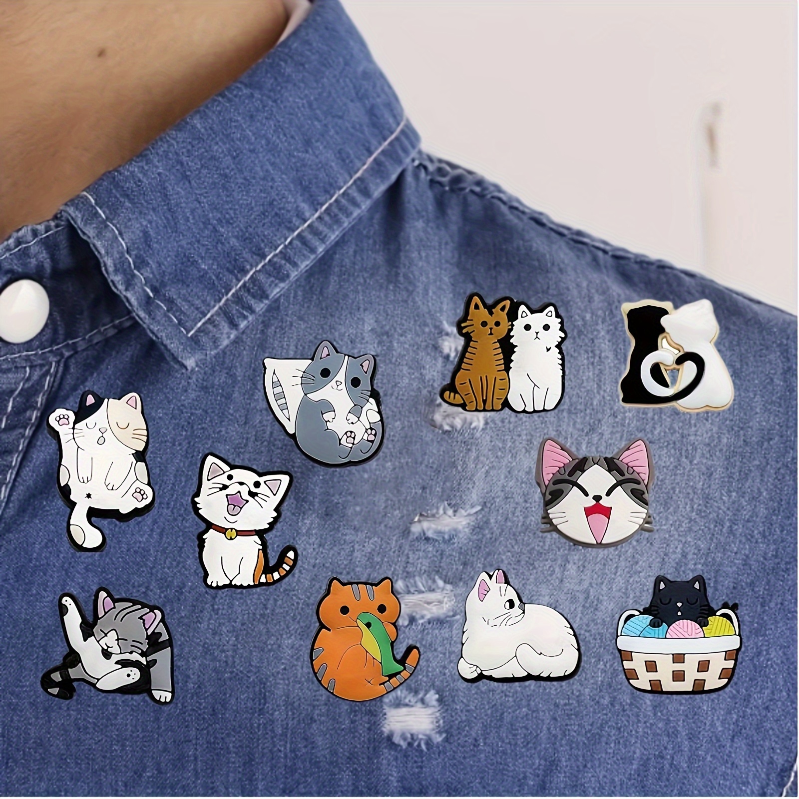 

10pcs Cat Serises Brooch For Men And Women, Temperament Sweater Coat Dress Accessories, For Gifts