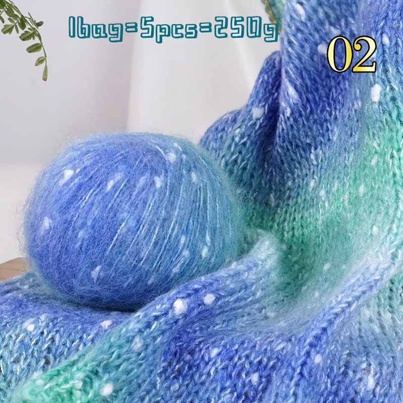 TEMU 5-pack Snowflake Dot Gradient Long Yarn Skeins, 50g Per Roll Total 250g, High-quality Iridescent Wool Yarn, Handcrafted Crochet Knitting Yarn,