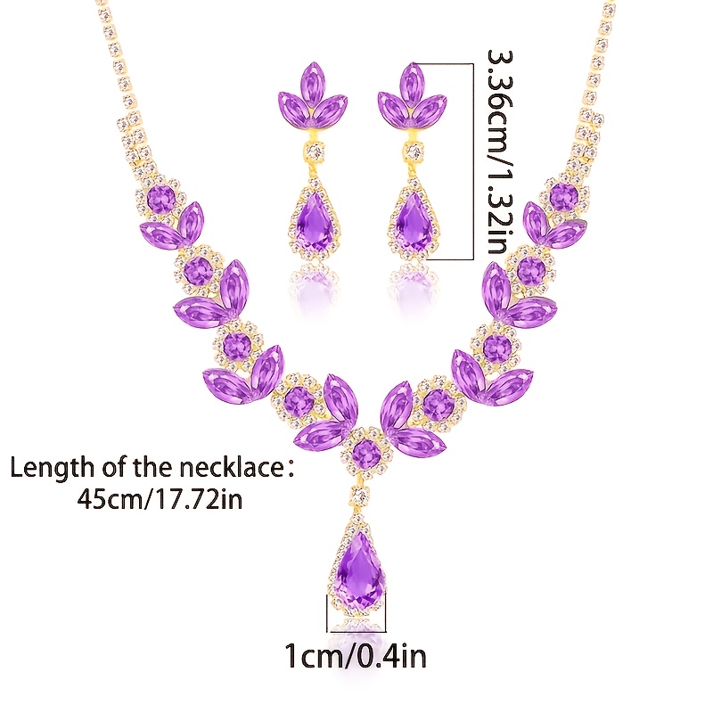 Image of 925 Sterling Women's Jewelry Set Purple Necklace Earrings Set, Bohemian Style, Wife, Birthday, Gift, Mom Mother's Day Gift, Exquisite Gift Box.