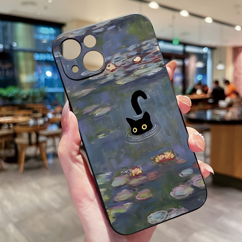 

Funny Black Cat Lotus Pond Pattern Phone Case For 11 12 13 14 15 Pro Max Plus Xr High-quality And Durable Tpu Phone Cases Perfect Birthday Or Festival Gifts