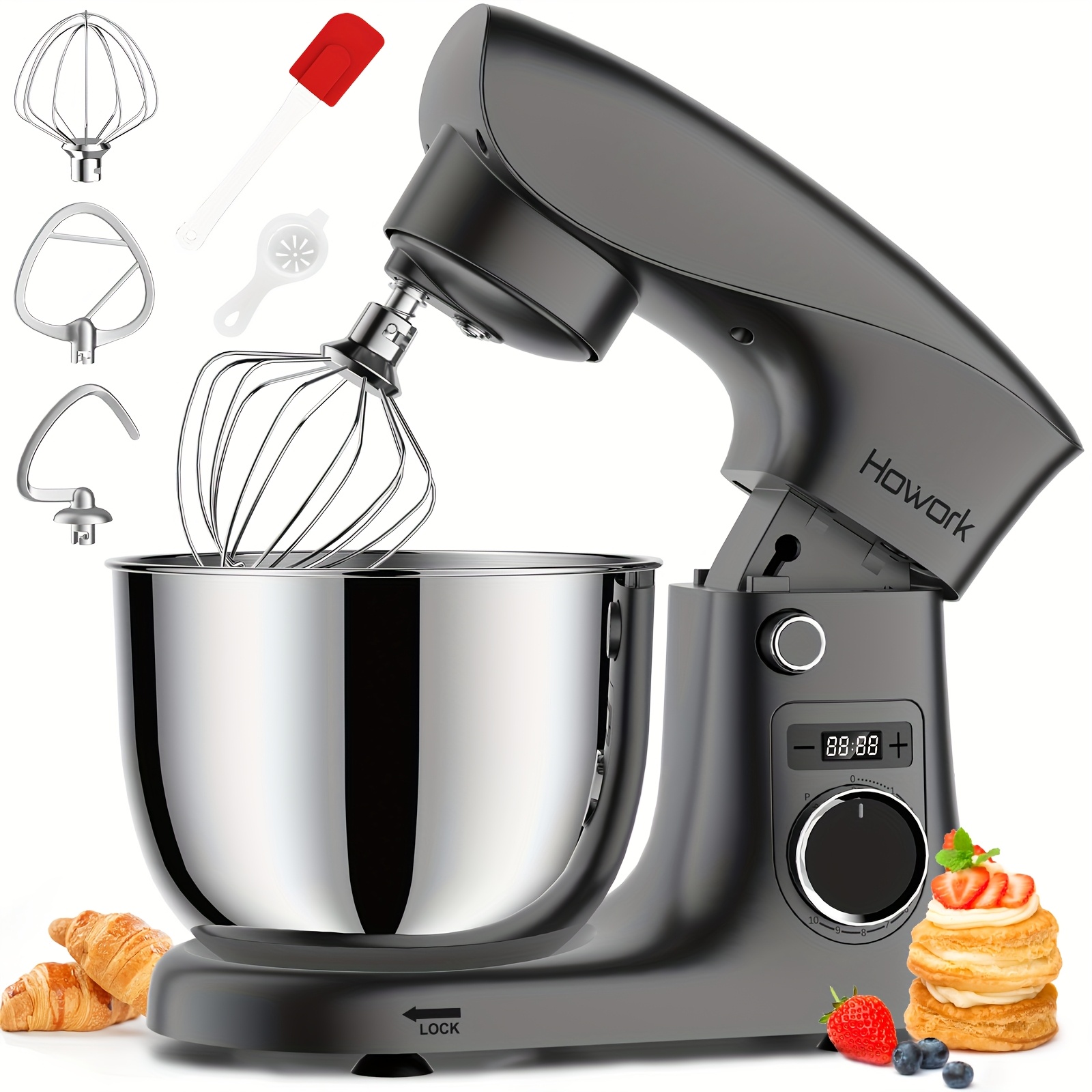 TEMU Stand Mixer, 5l 10-speed Tilt Head Electric Stand Mixer, 3 In Mixer With Bowl, Dough Hook, Stirrer And Mixer, Food Mixer For Baking, Cakes And