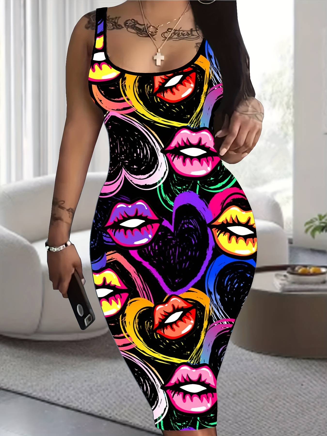 suitable summer lip heart graffiti style tight - Temu