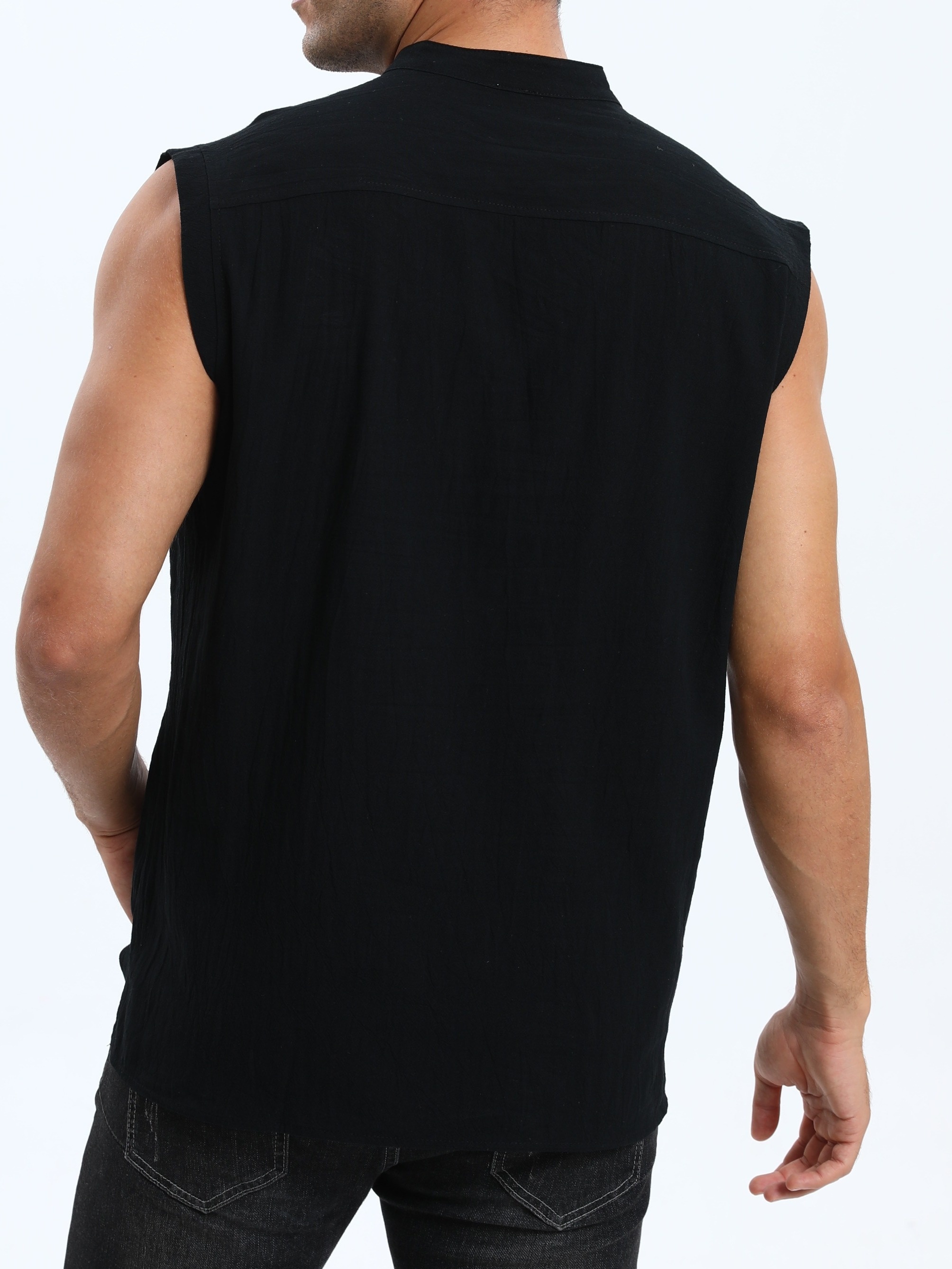 Men's Plus Size Sleeveless Traditional Chinese Guizhou Shirt - Stand Collar Loose Fit with Drawstring & Button Front Closure, Olive Green Casual Retro Top for Spring Summer Fall, Machine Washable, PLUS SIZE