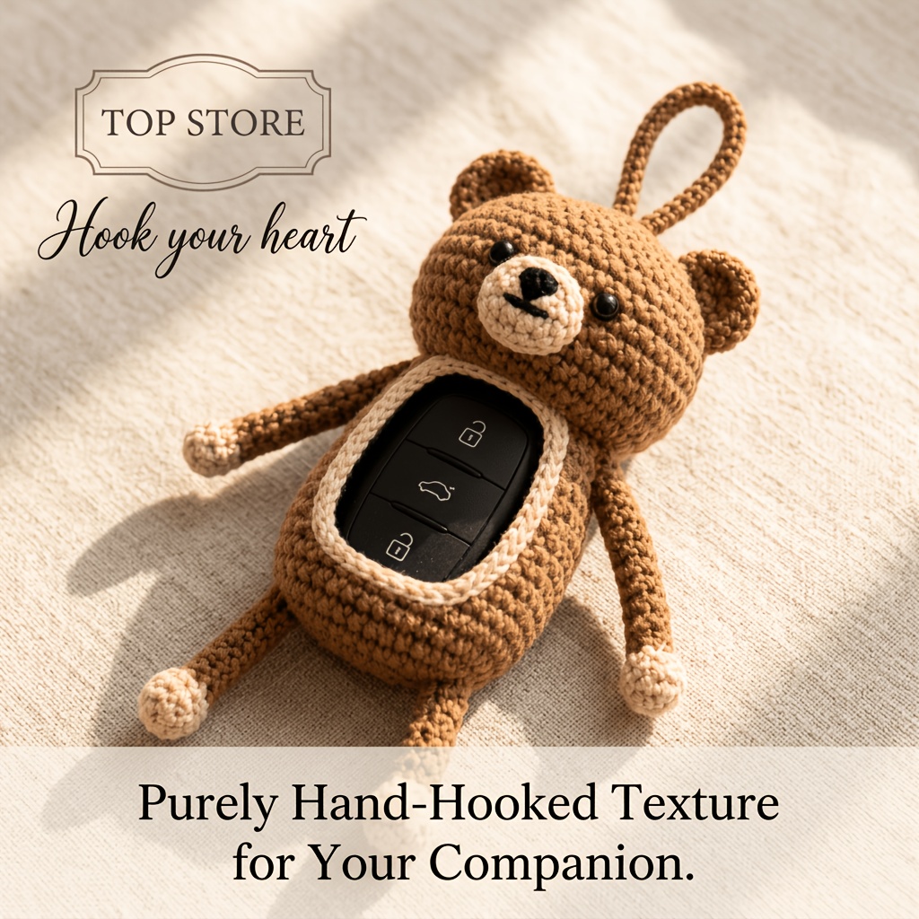 TEMU 1 Set Complete Crochet Teddy Bear Key Fob Cover Amigurumi Kit Suitable For Beginners, Handmade Diy With Pdf Tutorial & Materials Included -