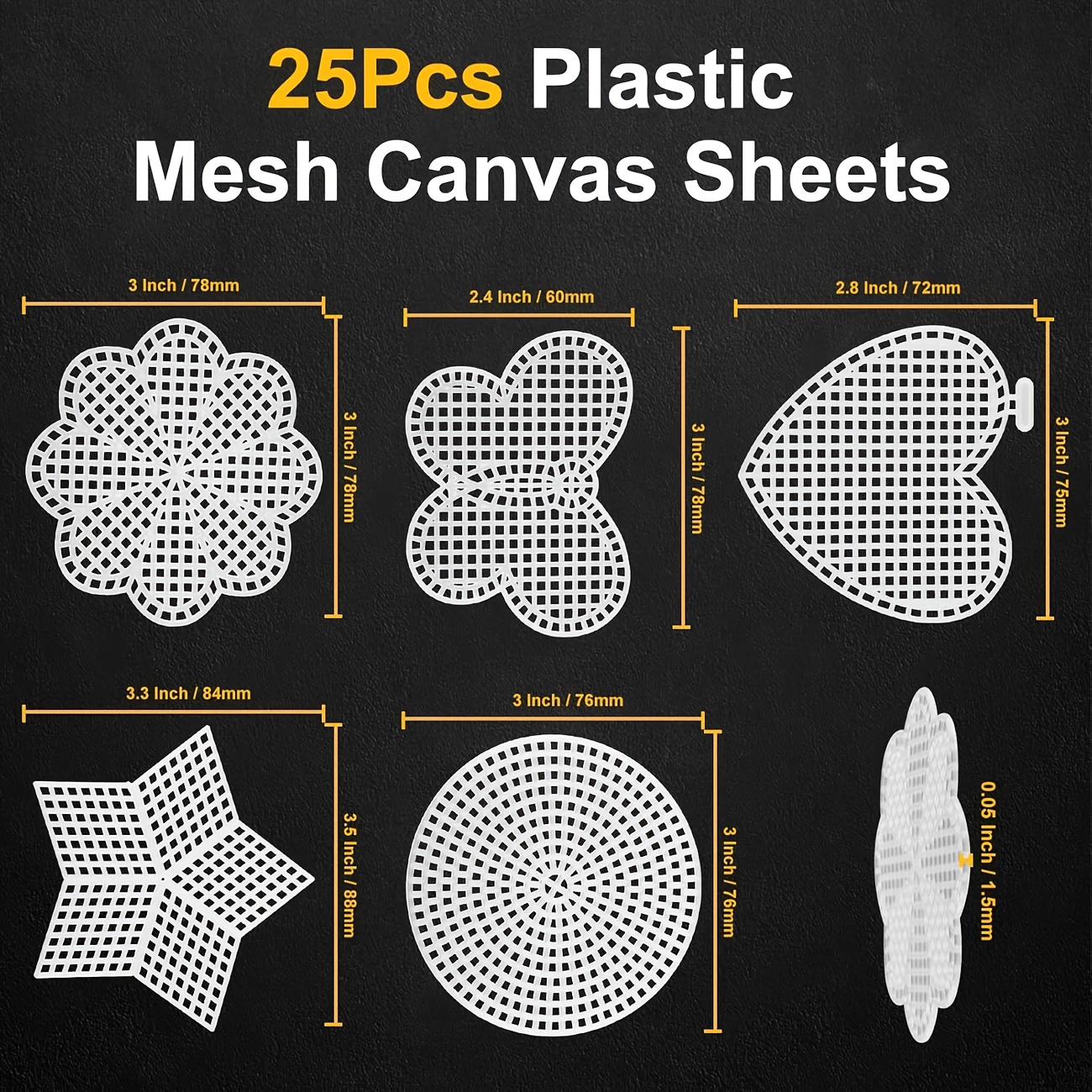 E-shop 25 Stück 5 Formen Mesh Kunststoff Leinwand Sets, inklusive Kreis, Schmetterling, Herz, Stern, Blume, Blanko Strick Leinwand Sets für Stickerei,